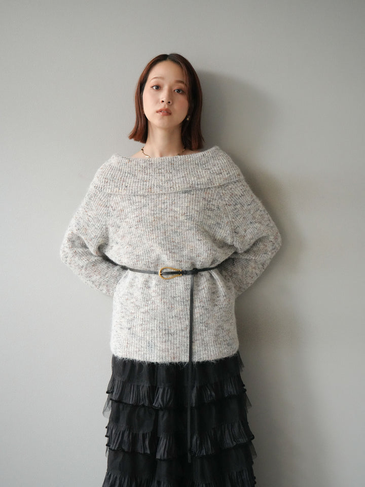 [予約]ミックスヤーンオフショルルーズニットプルオーバー/ベージュ