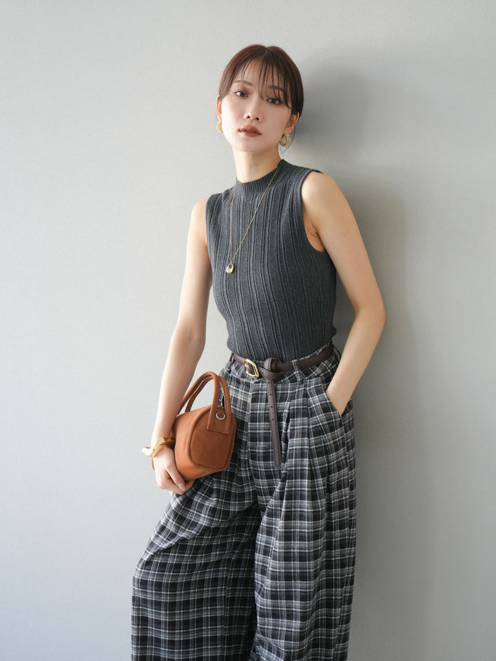 [予約]スリーブレスランダムリブニットトップス/グレー