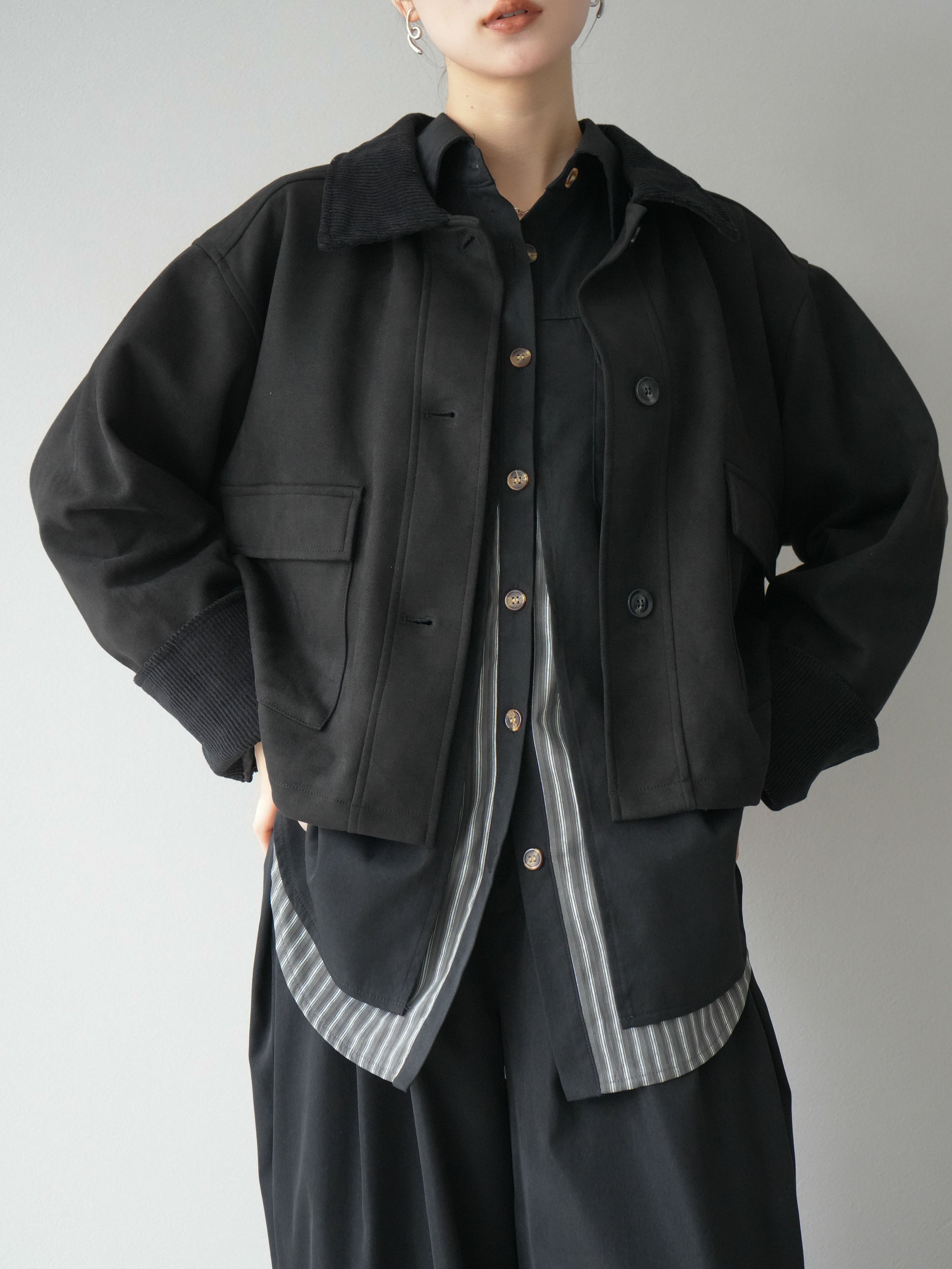 予約]コーデュロイ切替スウェードショートジャケット/ブラック – Lumier