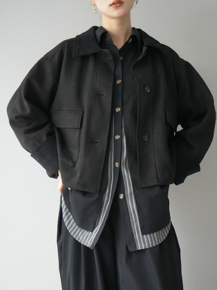 [予約]コーデュロイ切替スウェードショートジャケット/ブラック