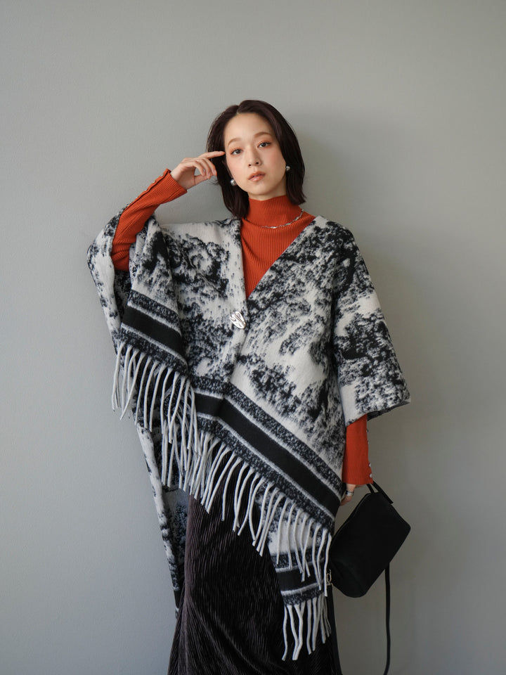 [SET]アブストラクト柄ストールポンチョ+選べるアクセセット(2set)