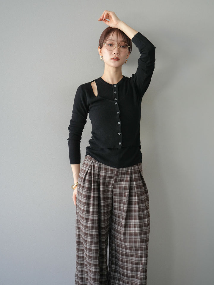 [予約]レイヤードデザインニットカーディガン/ブラック