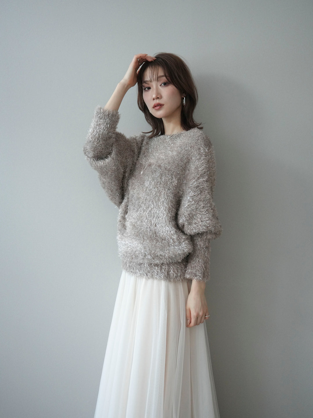 [予約]ラメシャギードルマンニットプルオーバー/beige