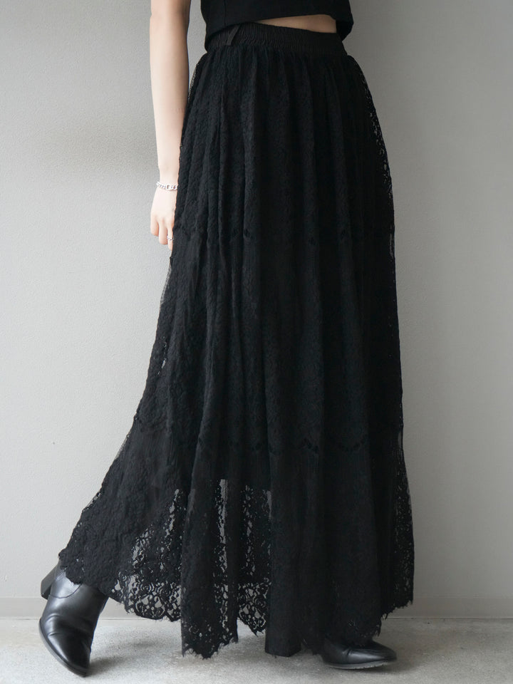 [予約]ヴィンテージライクメッシュレーススカート/black