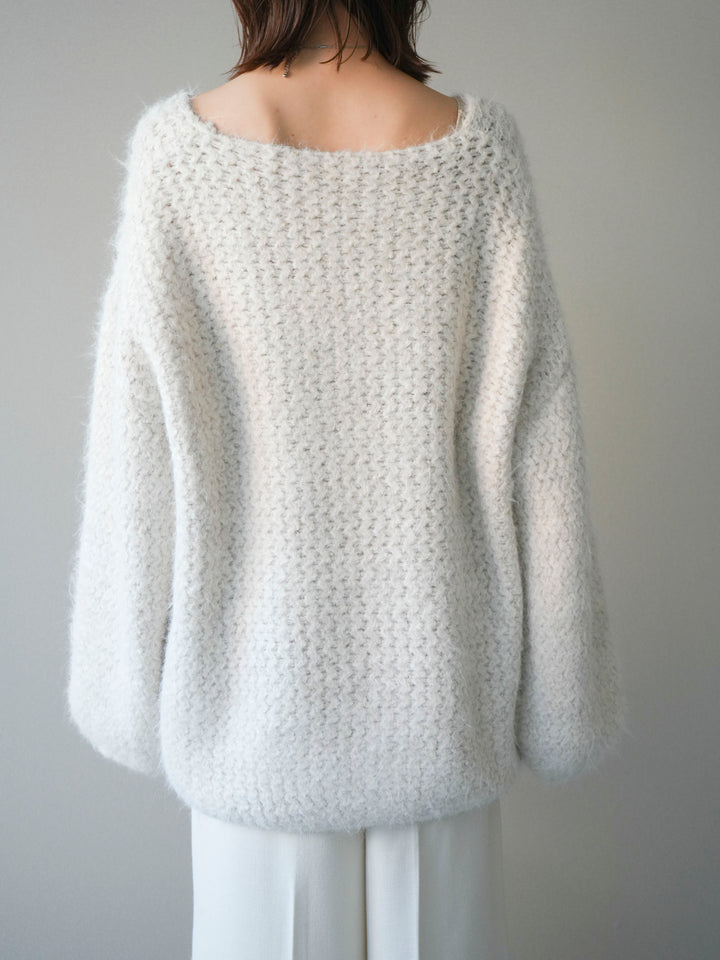 [予約]ウールタッチラメミックスヤーンVネックニットプルオーバー/ivory