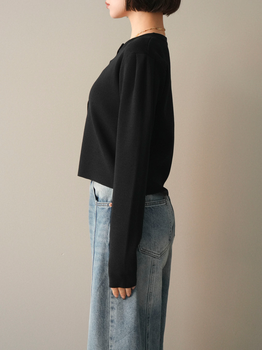 [予約]クリアボタンタックニットカーディガン/black