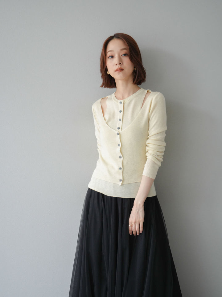 [予約]レイヤードデザインニットカーディガン/アイボリー