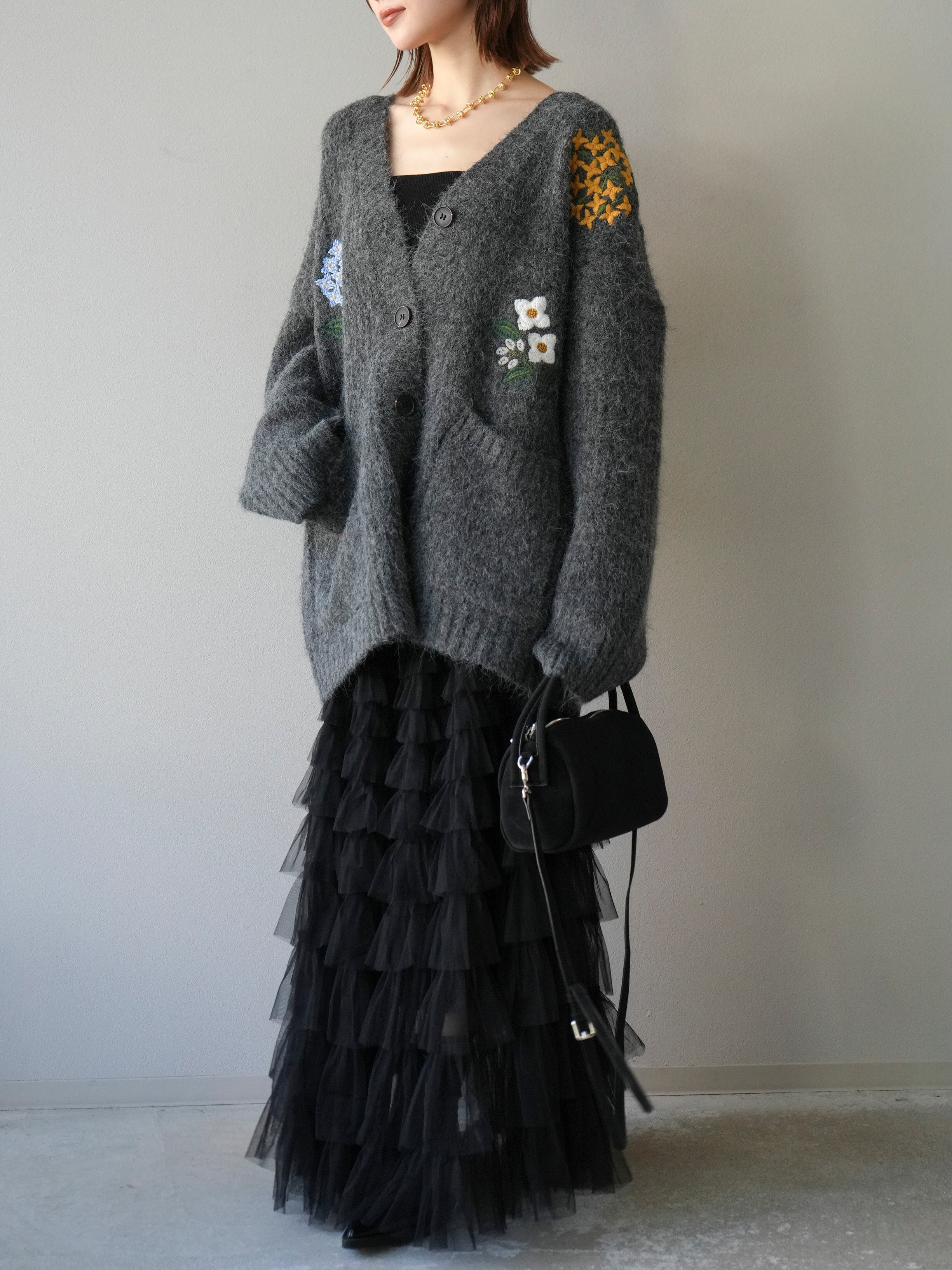 チュールフラワーカフスニット+レイヤード風ジャンスカ(2set) チュールフラワーカフスニット+レイヤード風ジャンスカ(2set