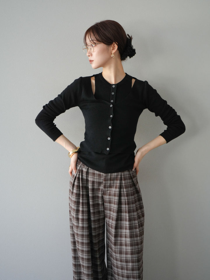 [予約]レイヤードデザインニットカーディガン/ブラック