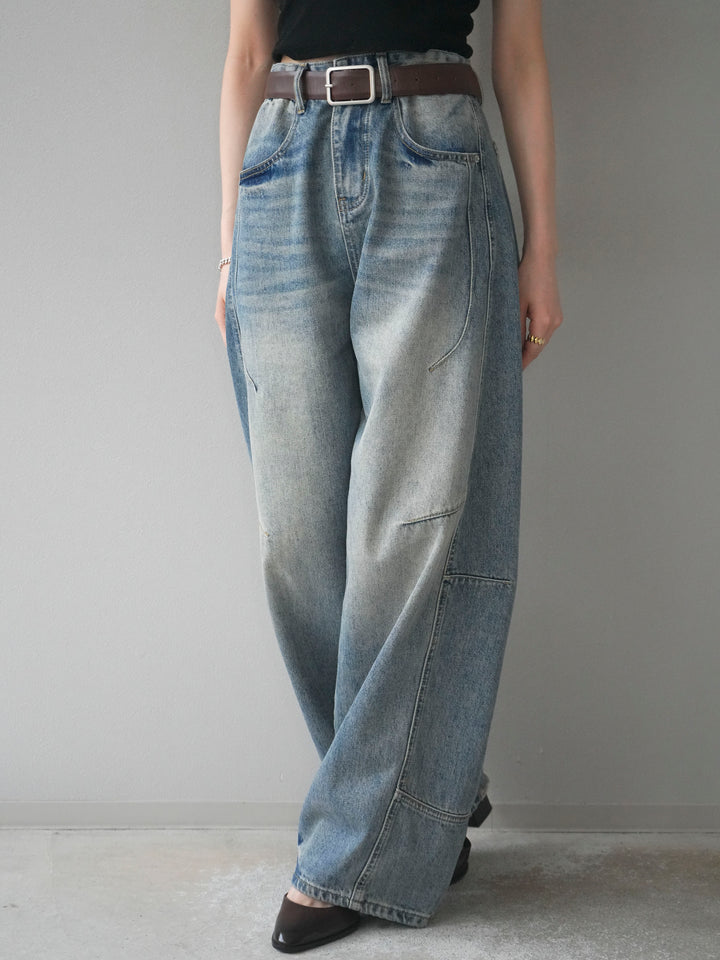[予約]ベルト付カーブデニムパンツ/lightblue