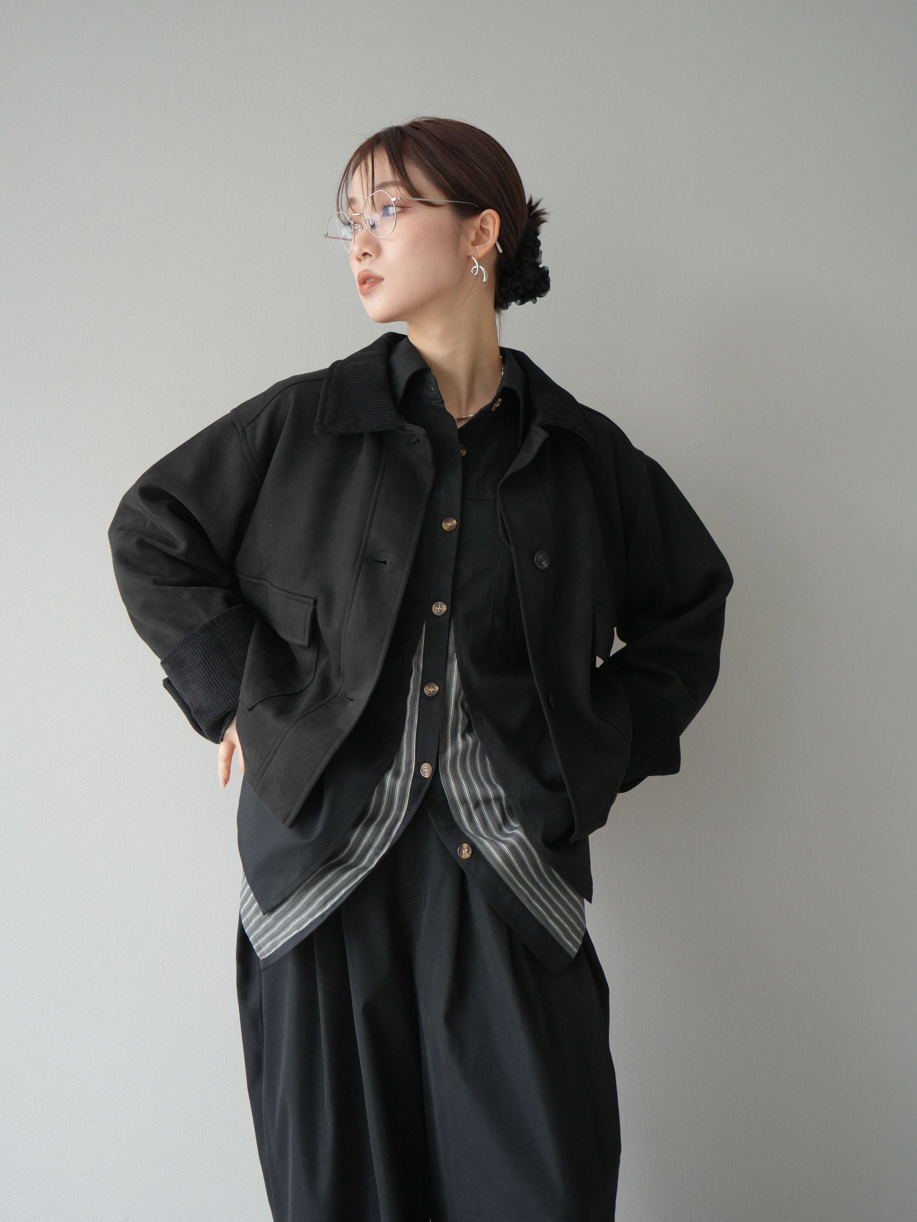 予約]コーデュロイ切替スウェードショートジャケット/ブラック – Lumier