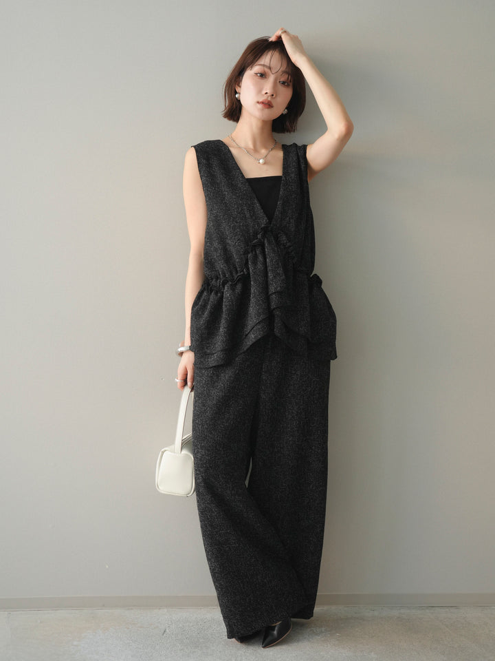 [SET]3WAYミックスツイードギャザーオールインワン+選べるアクセセット(2set)