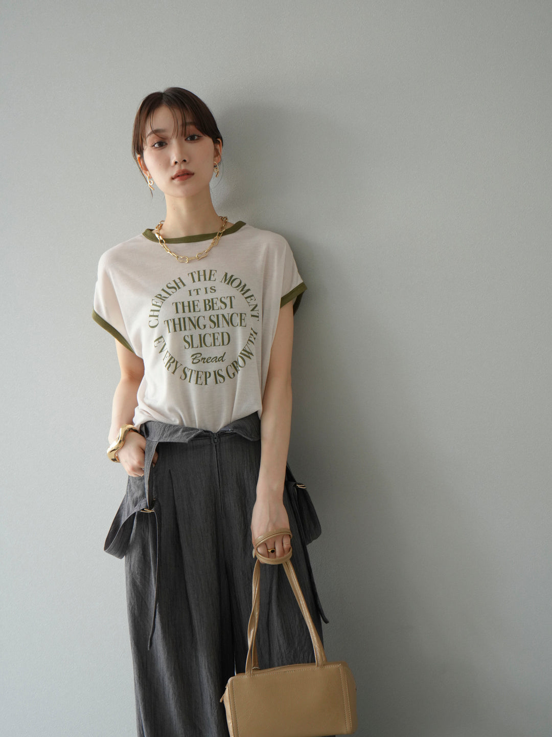 [SET]ストリングデザインハイウエストサロペット+シアーフライス ロゴプリントT (2set)