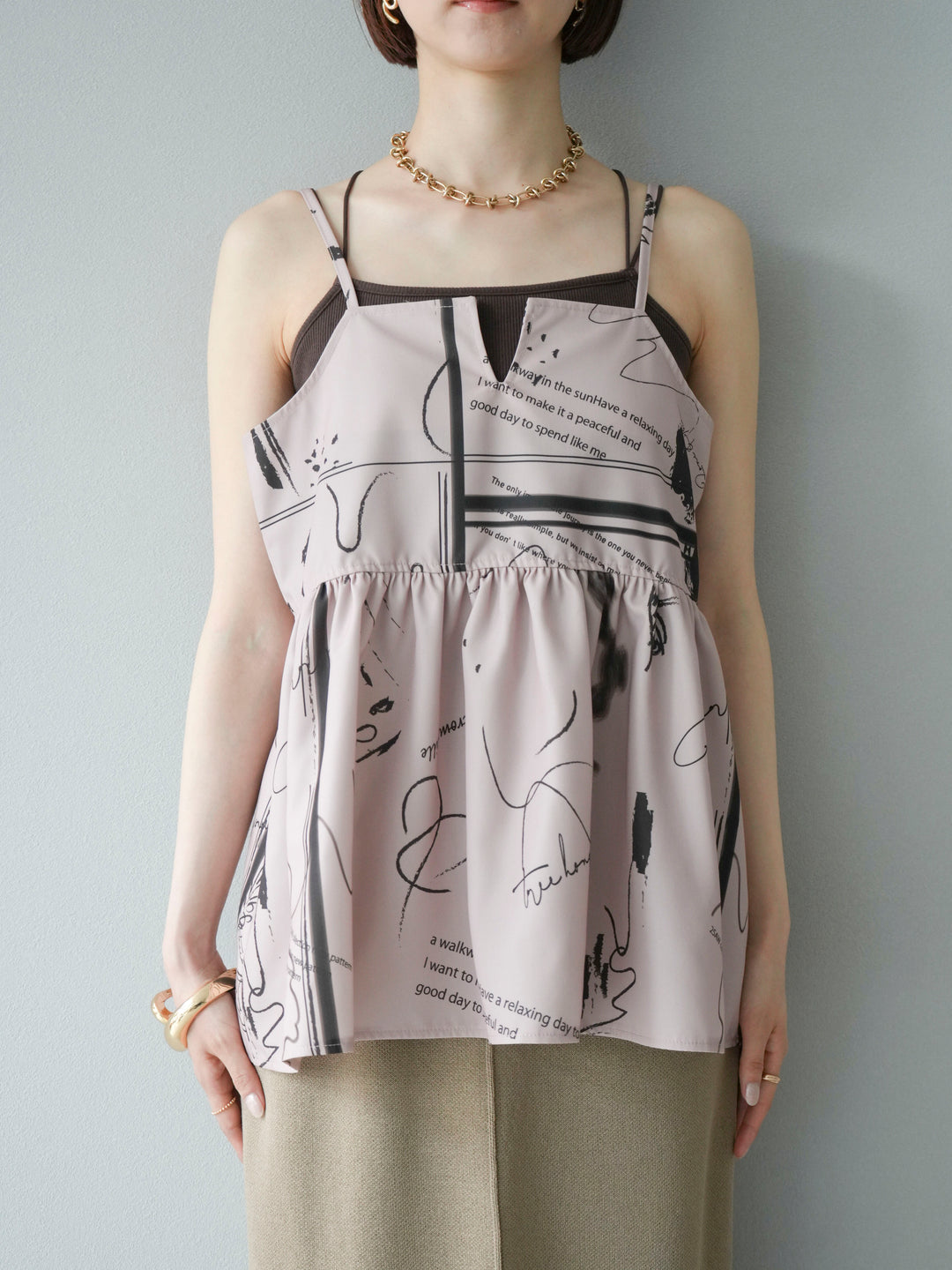 [予約]ペイント柄キャミソール/ベージュ