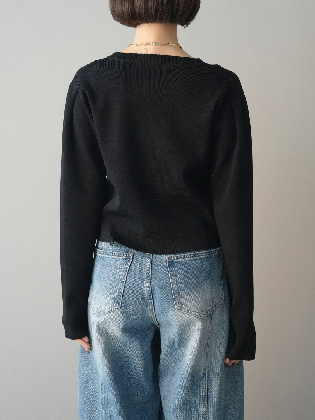 [予約]クリアボタンタックニットカーディガン/black