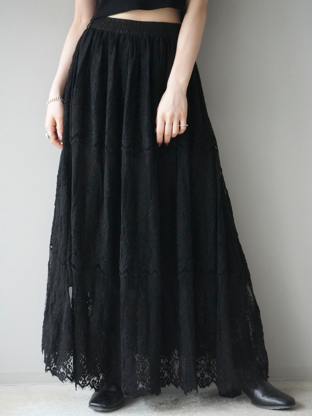 [予約]ヴィンテージライクメッシュレーススカート/black