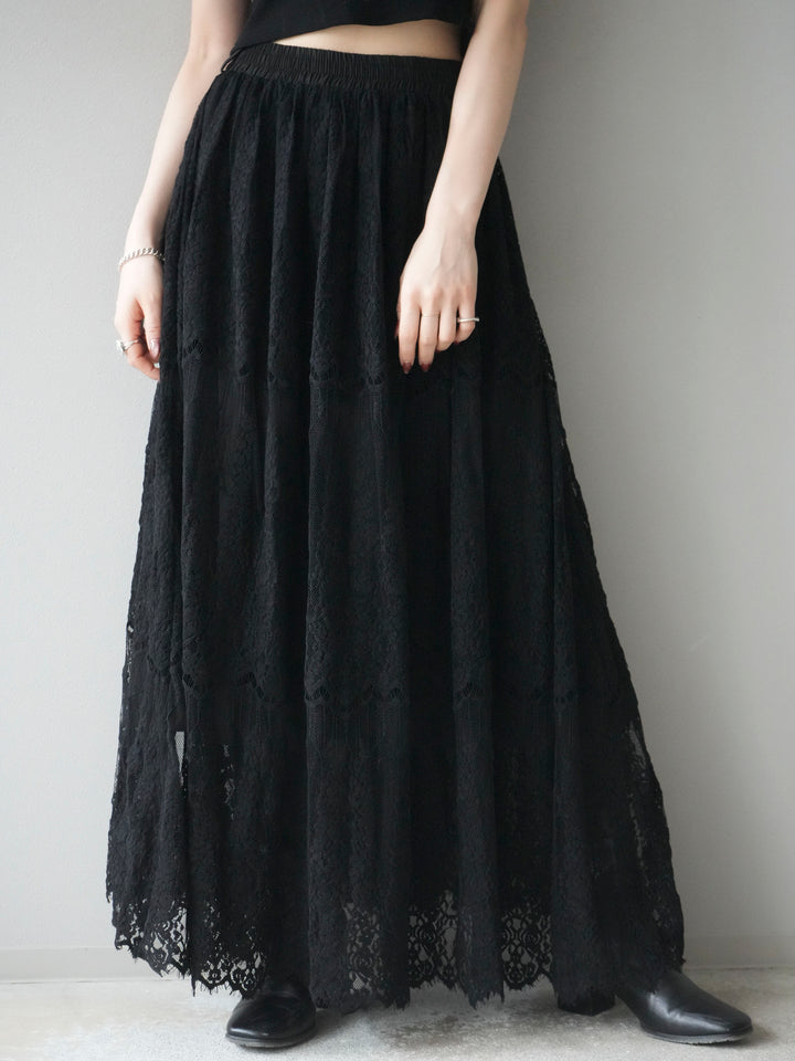 [予約]ヴィンテージライクメッシュレーススカート/black