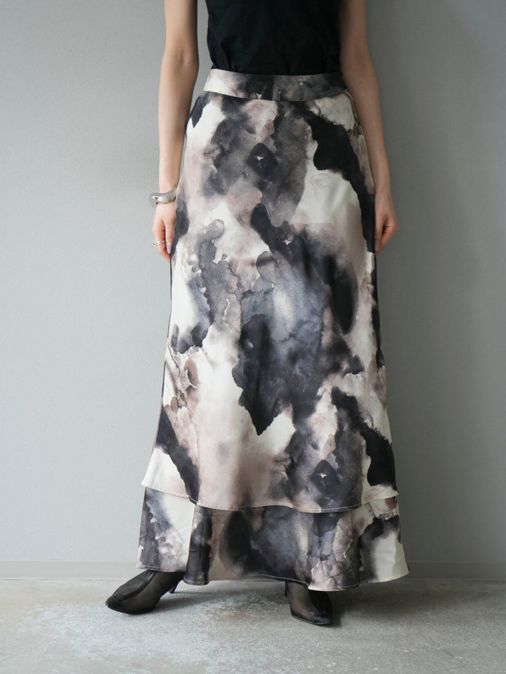 [予約]ニュアンスサテンフリルスカート/アイボリー×チャコールグレー