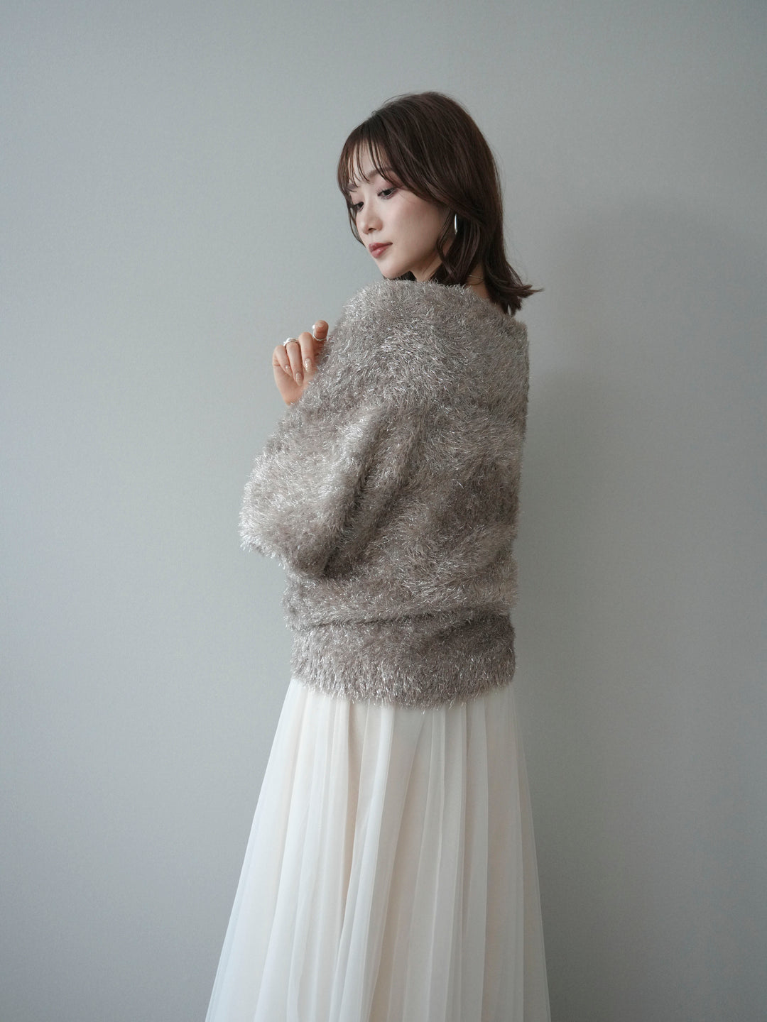 [予約]ラメシャギードルマンニットプルオーバー/beige