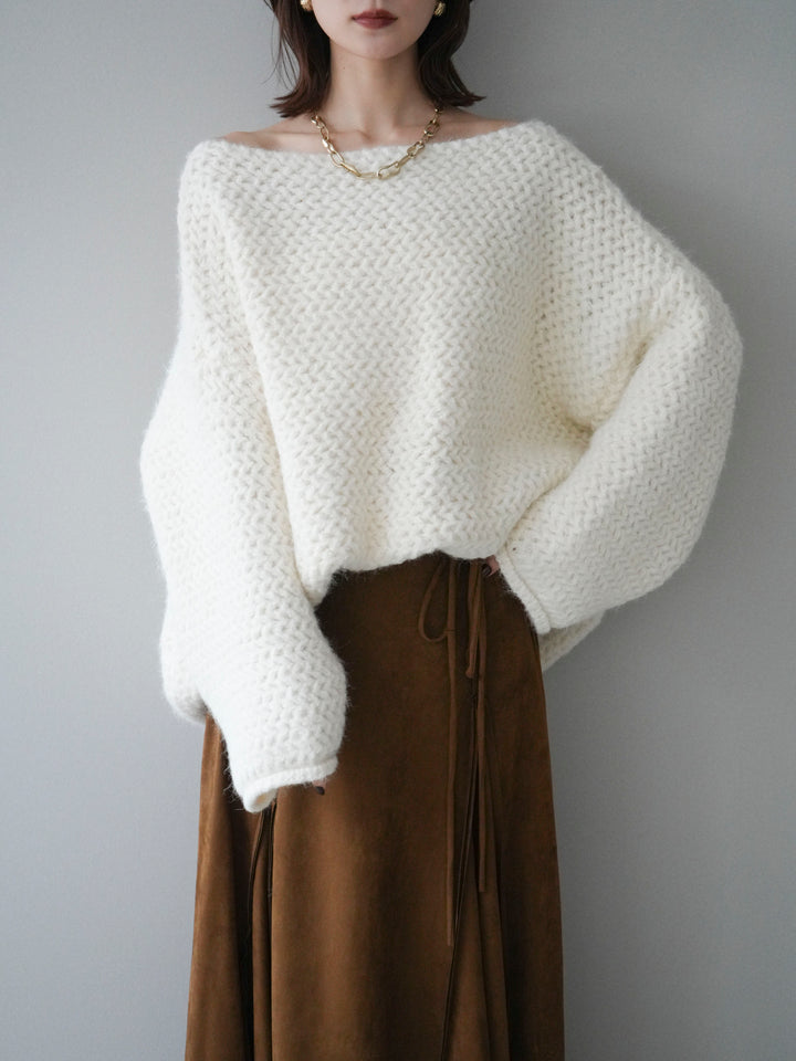 [予約]ワッフル編みオーバーニットプルオーバー/off