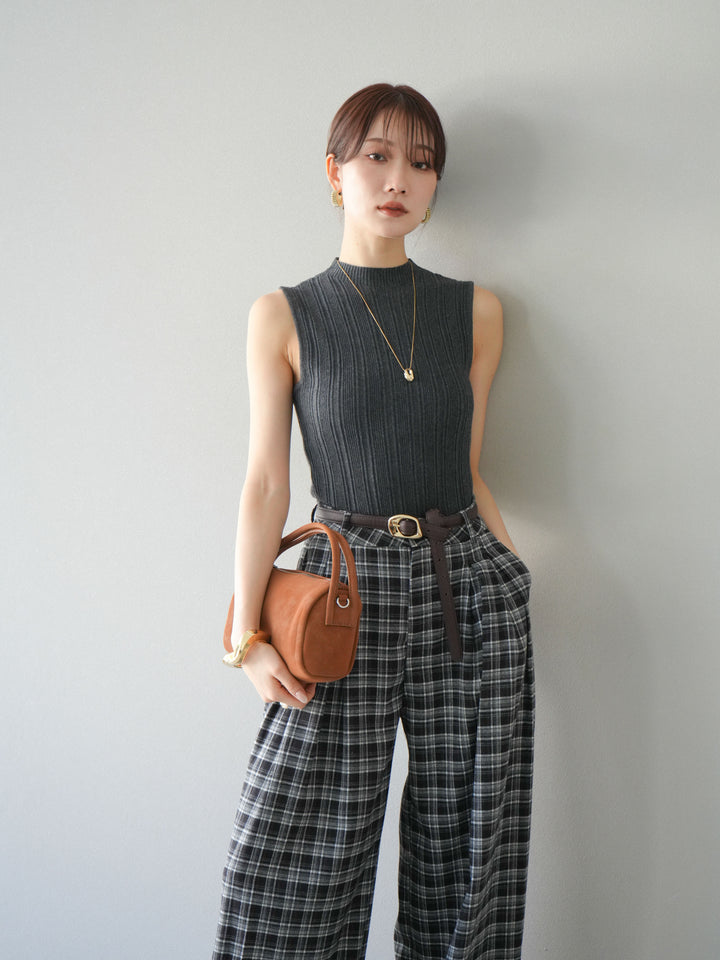 [予約]スリーブレスランダムリブニットトップス/グレー