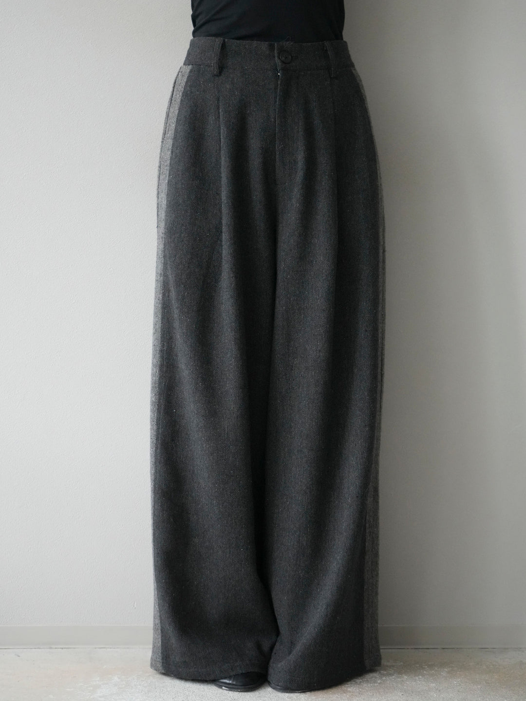 [予約]ツイードサイド配色ワイドパンツ/ブラック