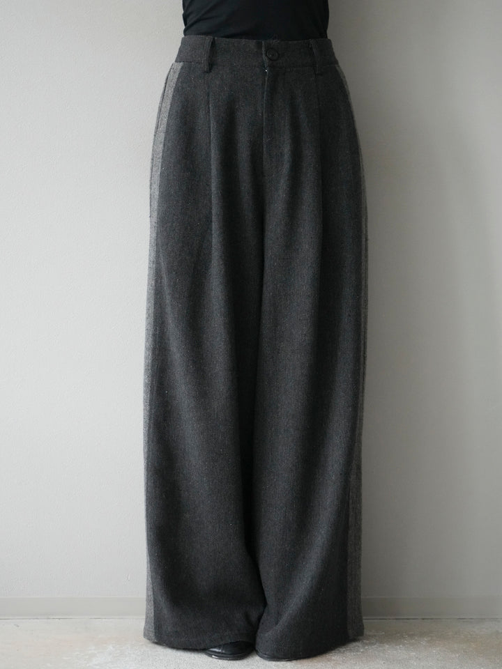 [予約]ツイードサイド配色ワイドパンツ/ブラック