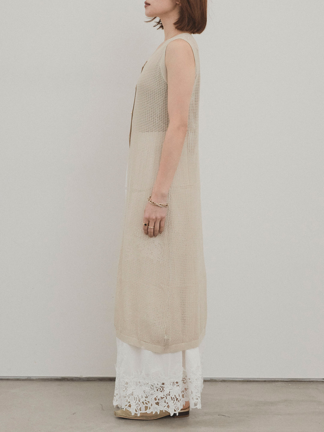 [予約]アソートボタンニットロングジレ/ベージュ