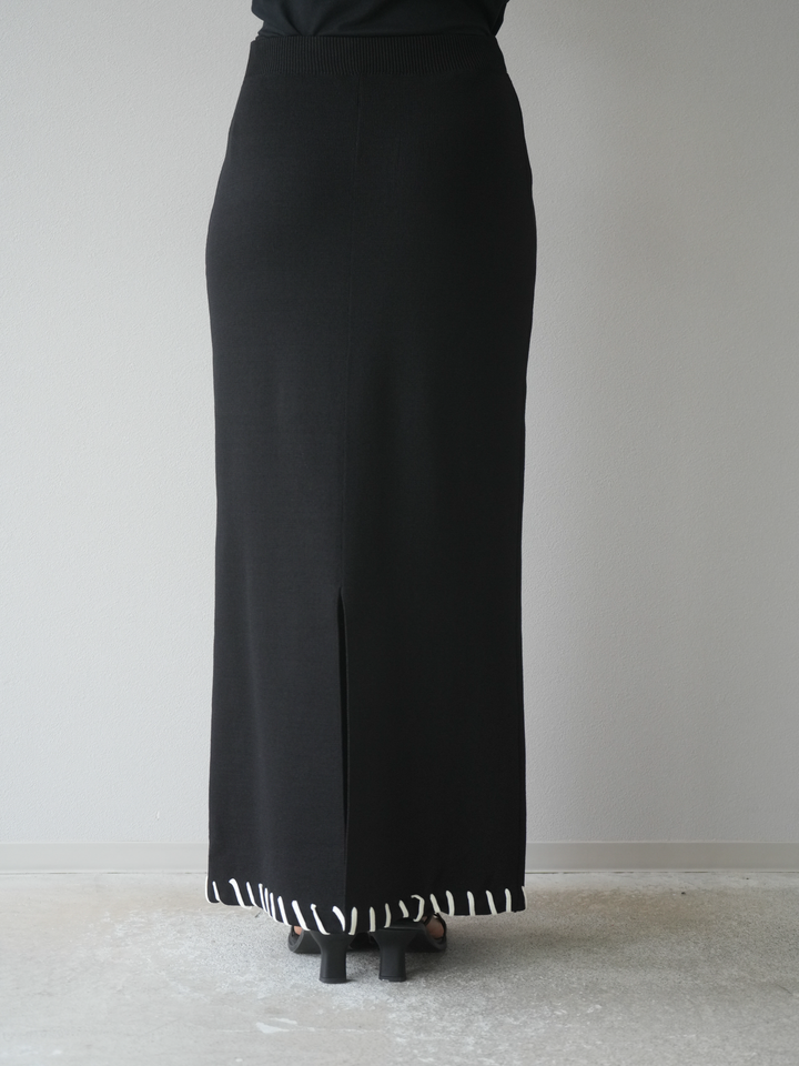 【預購】亞麻質感手縫針織緊身裙/黑色