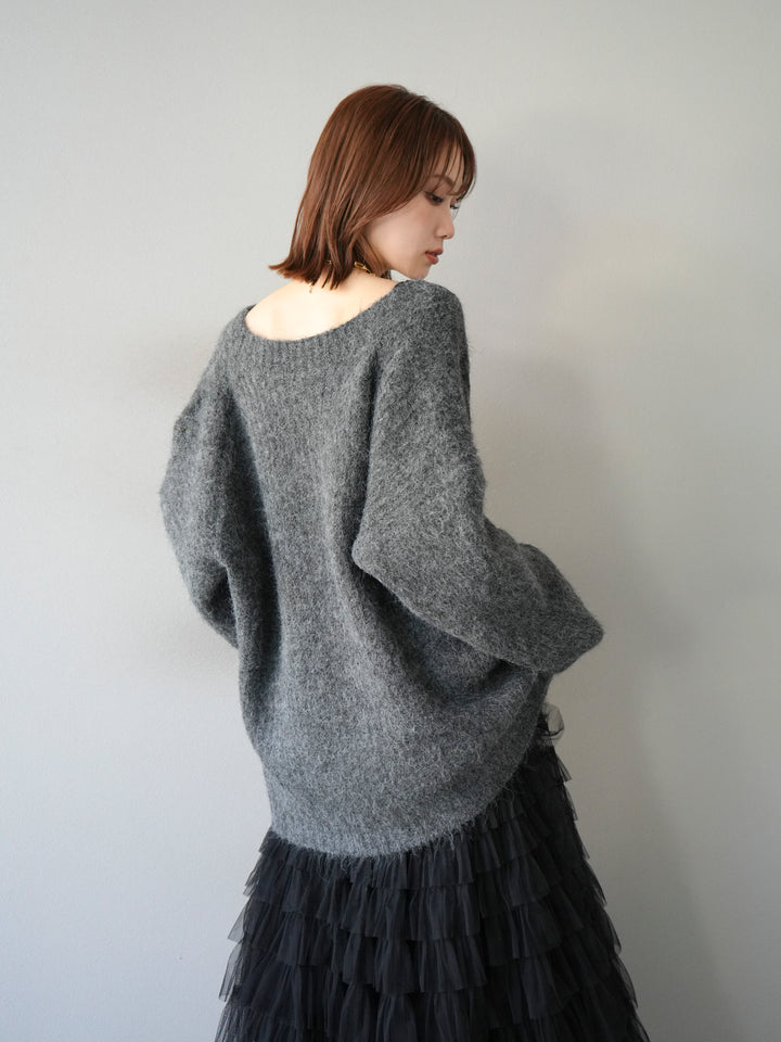 [SET] 花朵刺繡V領寬鬆針織開襟衫 + 薄紗層疊裙 (2套)