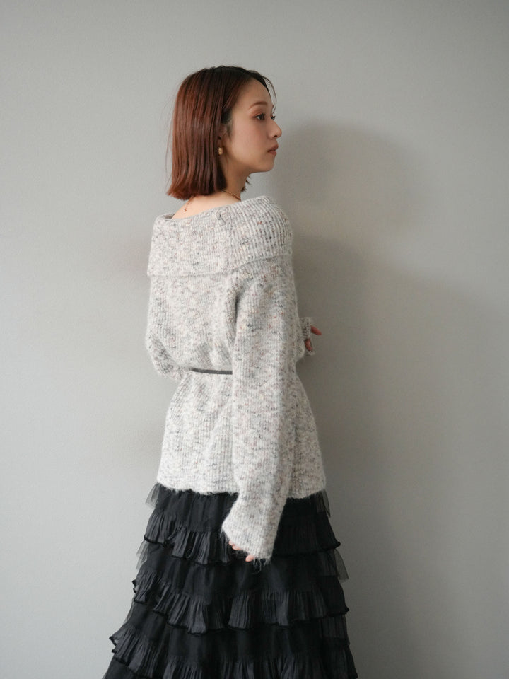 [予約]ミックスヤーンオフショルルーズニットプルオーバー/ベージュ