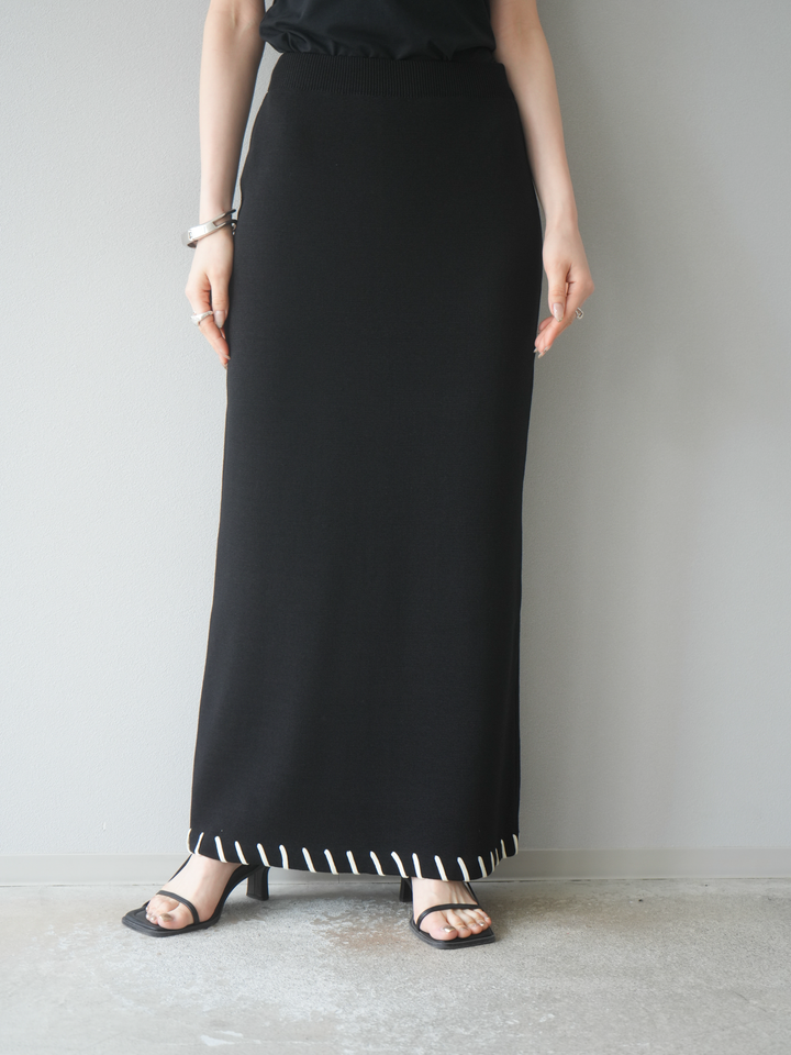 【預購】亞麻質感手縫針織緊身裙/黑色