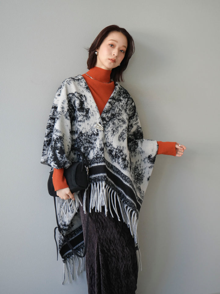 [SET]アブストラクト柄ストールポンチョ+選べるアクセセット(2set)
