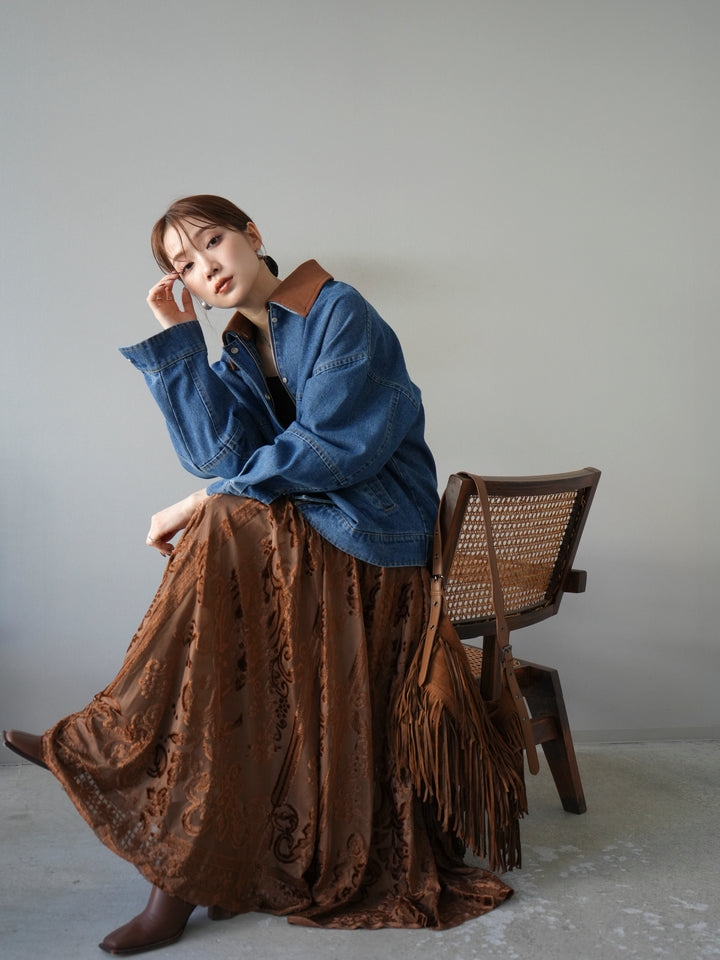 [予約]スウェード襟切替デニムブルゾン/ブルー