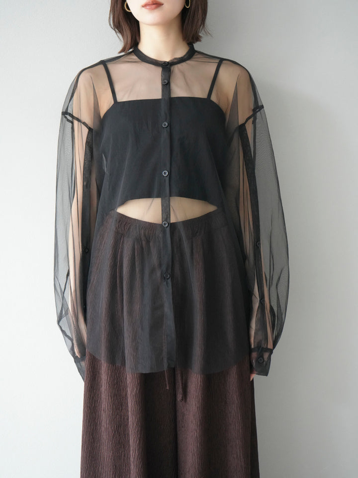 [予約]2WAYスリーブチュールシャツ/ブラック