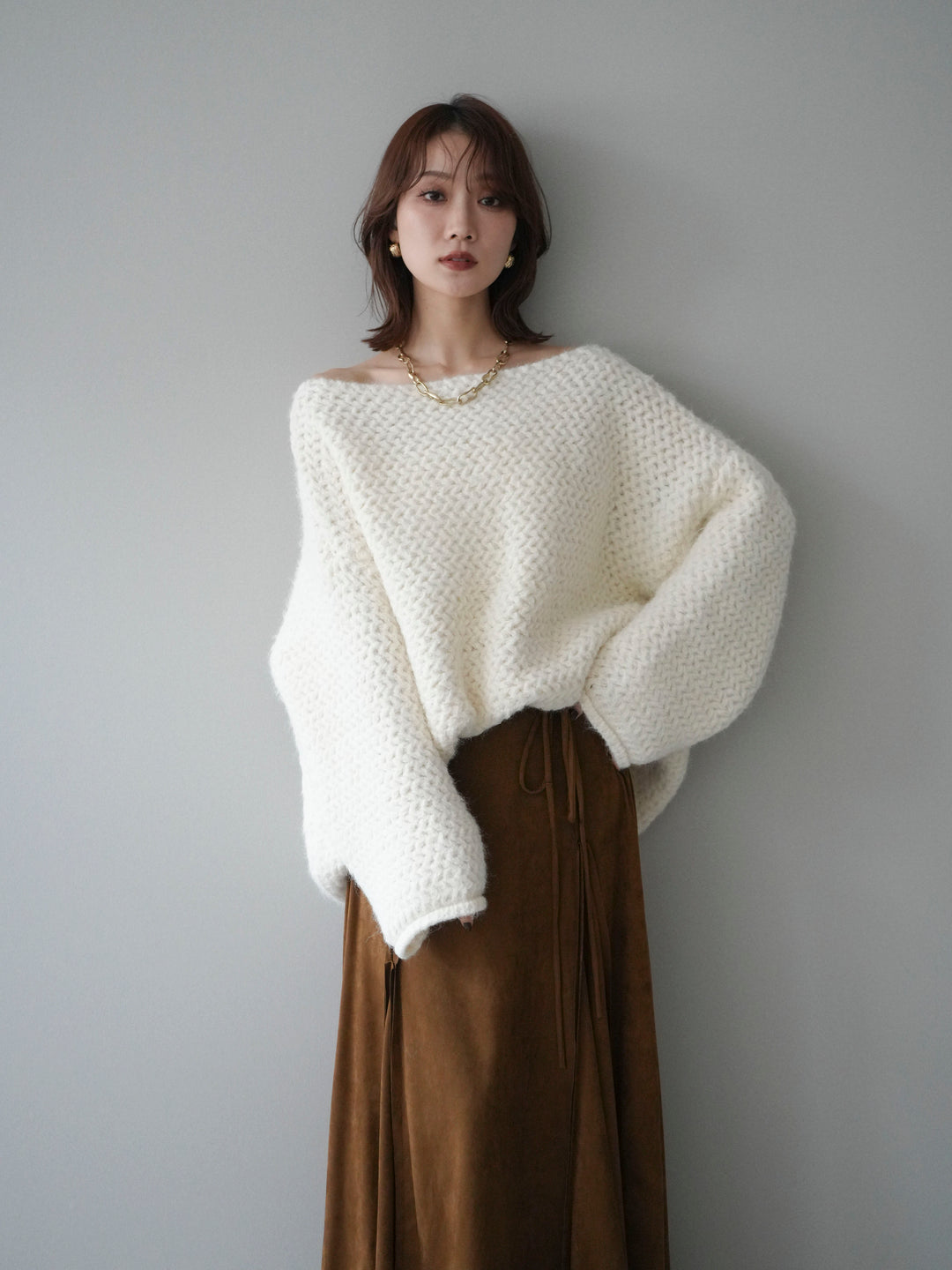 [予約]ワッフル編みオーバーニットプルオーバー/off