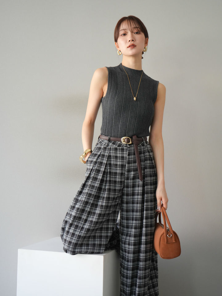 [予約]スリーブレスランダムリブニットトップス/グレー