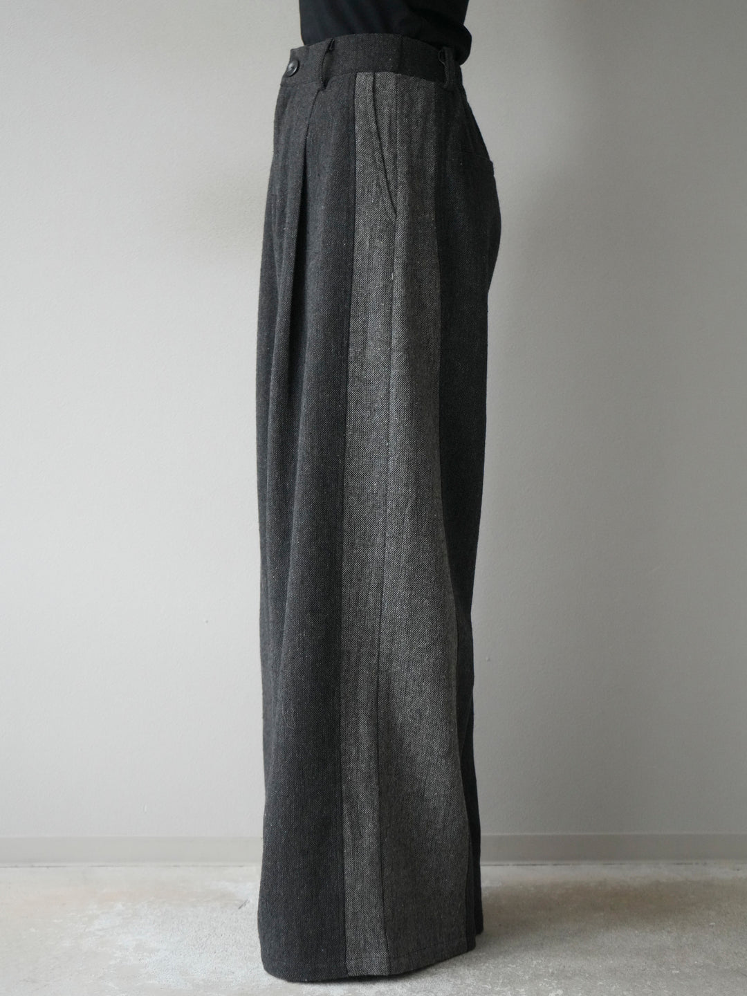 [予約]ツイードサイド配色ワイドパンツ/ブラック