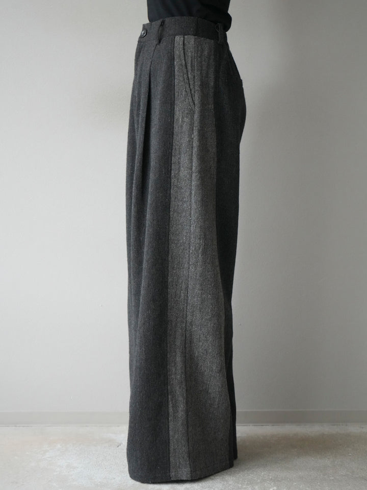 [予約]ツイードサイド配色ワイドパンツ/ブラック