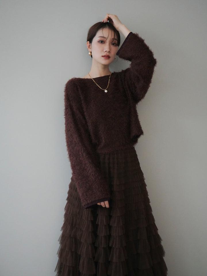 [予約]バイカラー2WAYシャギーニットカーディガン/brown