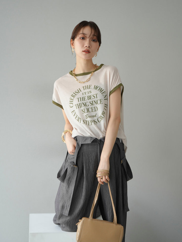 [SET]ストリングデザインハイウエストサロペット+シアーフライス ロゴプリントT (2set)