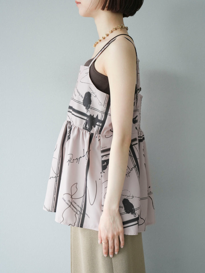 [予約]ペイント柄キャミソール/ベージュ