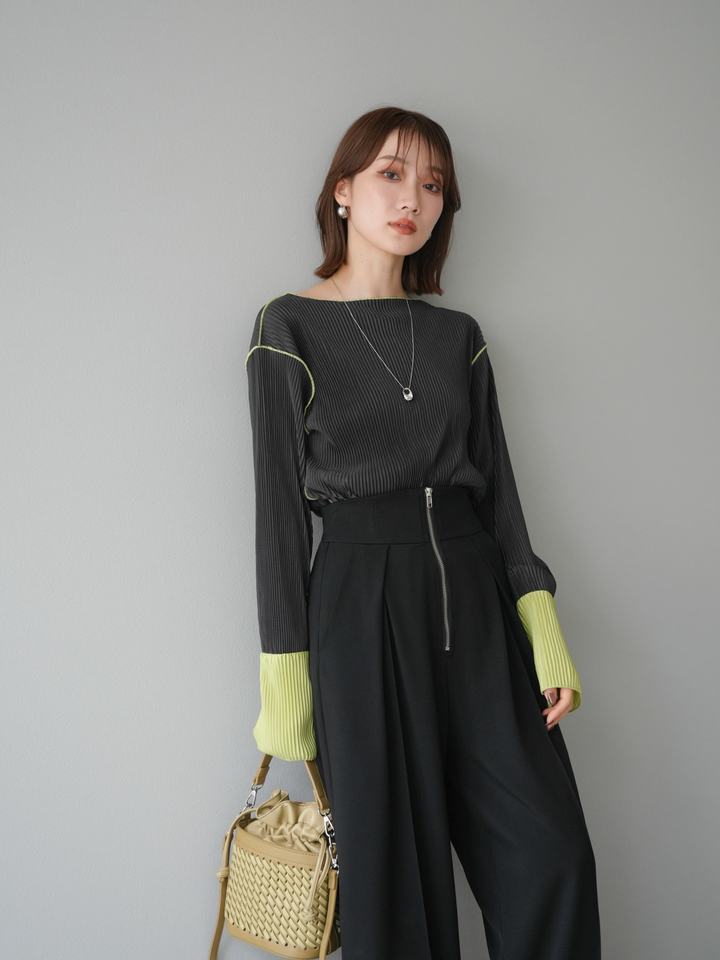 [予約]バイカラープリーツトップス/チャコール