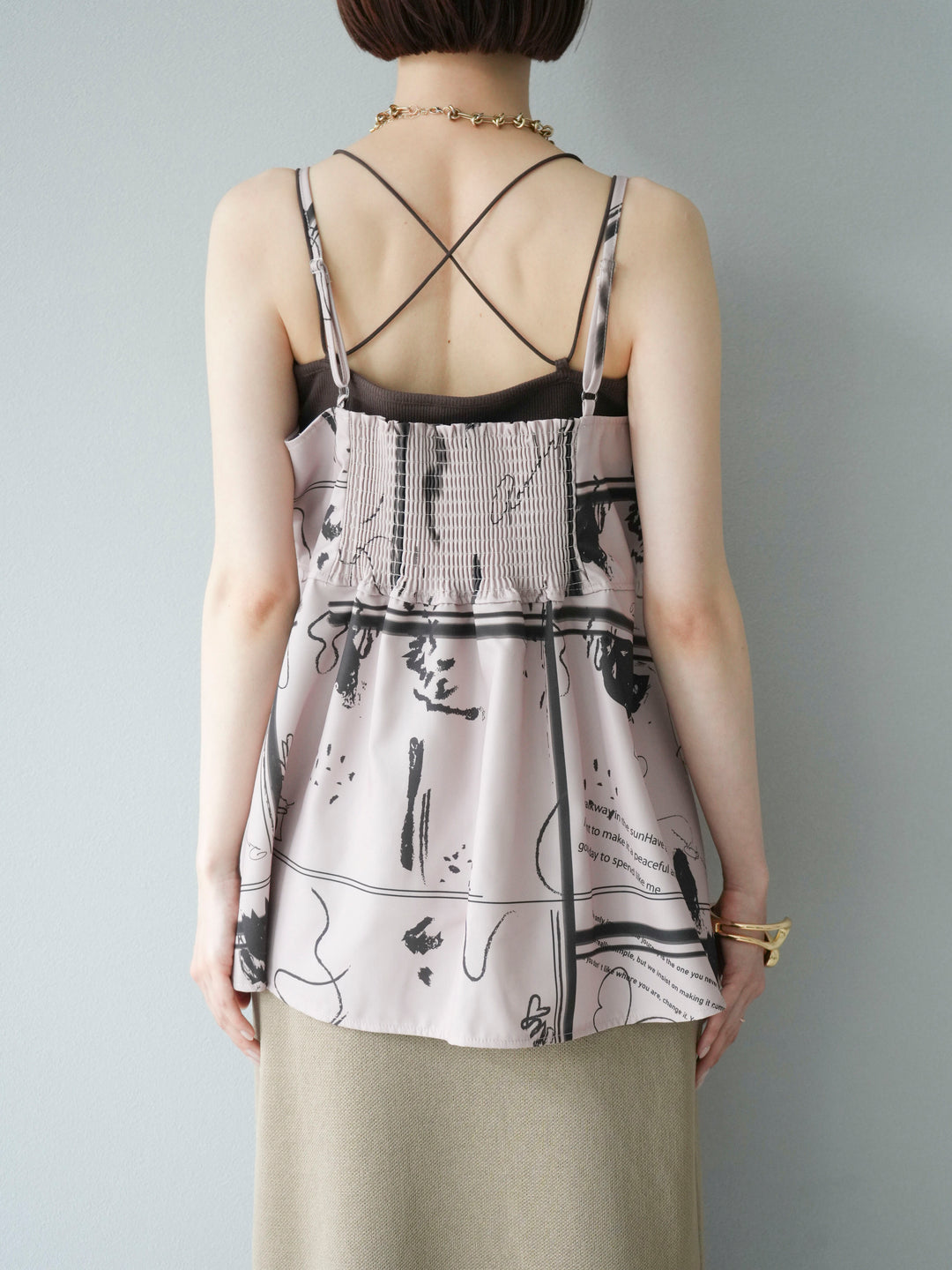 [予約]ペイント柄キャミソール/ベージュ