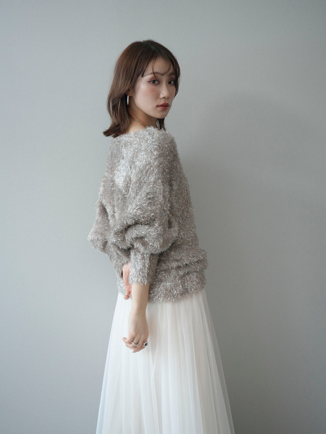 [予約]ラメシャギードルマンニットプルオーバー/beige