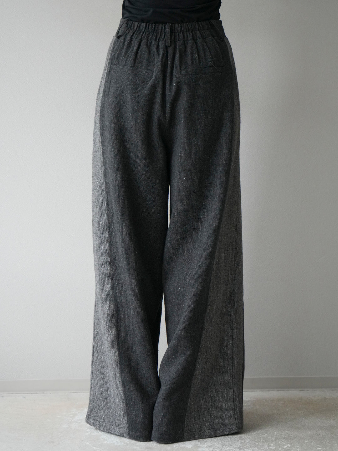 [予約]ツイードサイド配色ワイドパンツ/ブラック