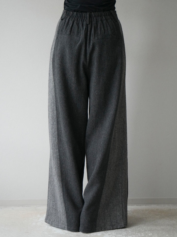 [予約]ツイードサイド配色ワイドパンツ/ブラック