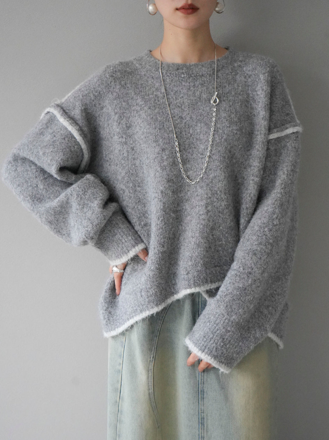 [預訂] 色彩協調針織套頭衫/灰色