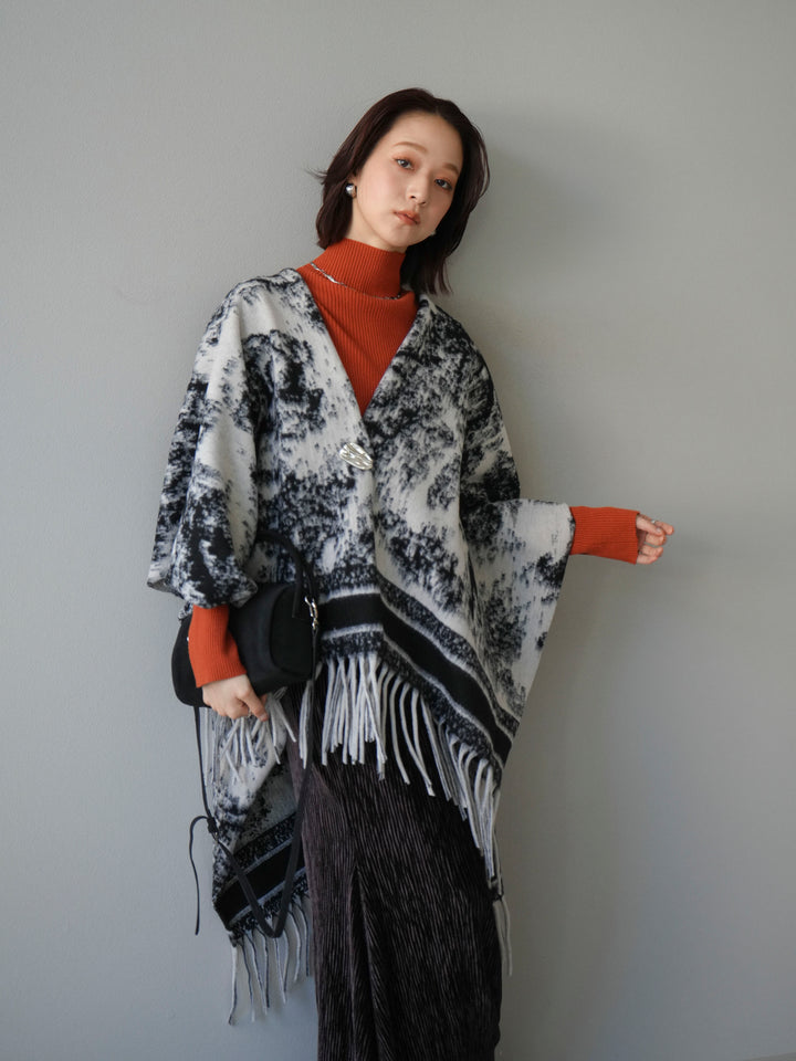 [SET]アブストラクト柄ストールポンチョ+選べるアクセセット(2set)