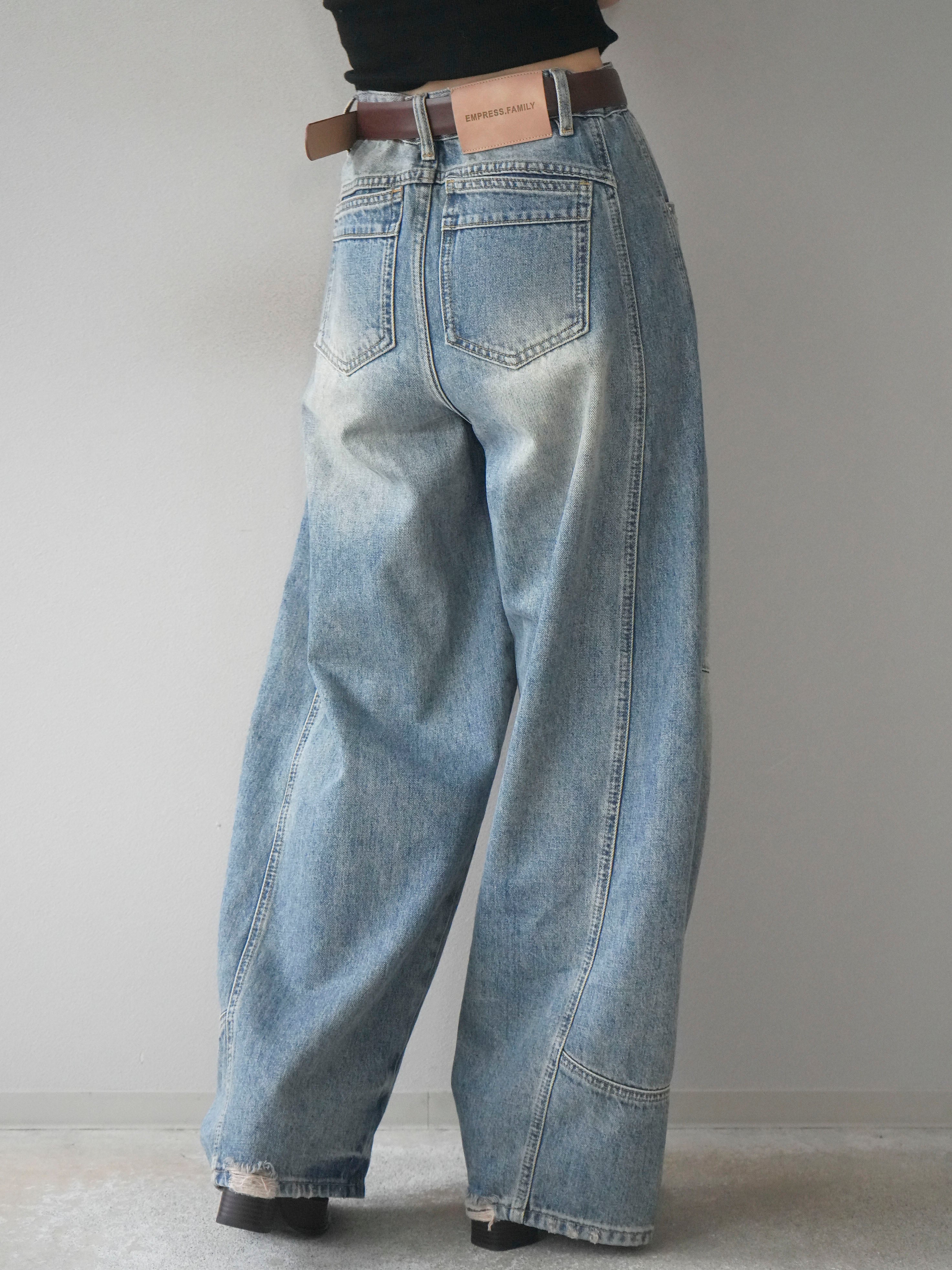 予約]ベルト付カーブデニムパンツ/lightblue – Lumier